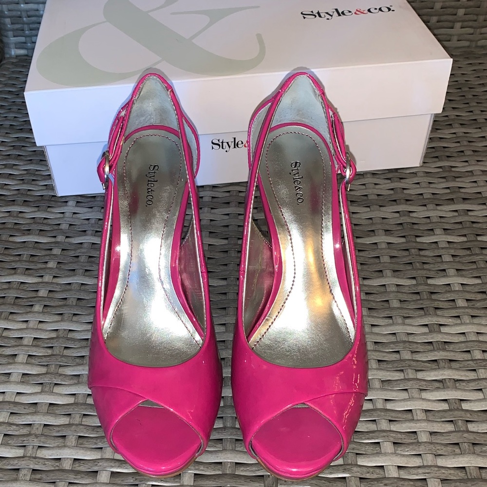 Style&co. Hot Pink Patent Leather Peep-Toe Heels